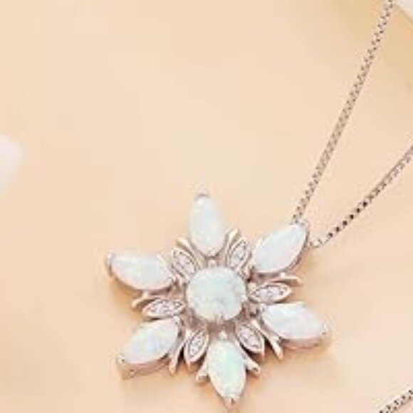 Neiman Marcus Opal 925 Sterling Silver Snowflake Necklace - Picture 2 of 4